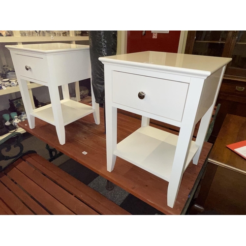 347 - Pair contemporary white single drawer lamp tables, 62cm by 43cm by 42cm.