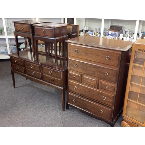 350 - Stag Minstrel four piece bedroom suite comprising triple mirror dressing table, seven drawer chest a... 