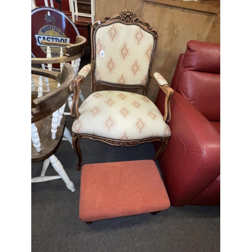 354 - French style fauteuil and turned leg footstool (2).