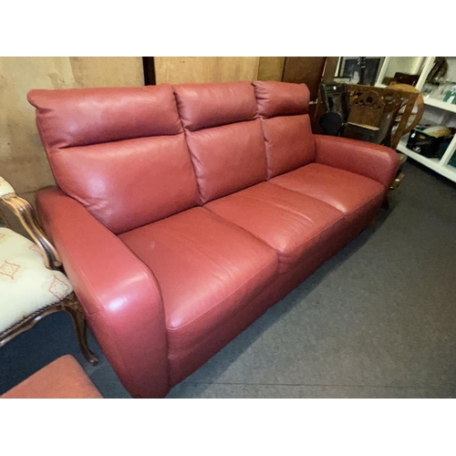 355 - Italsofa cherry red leather three seater settee.