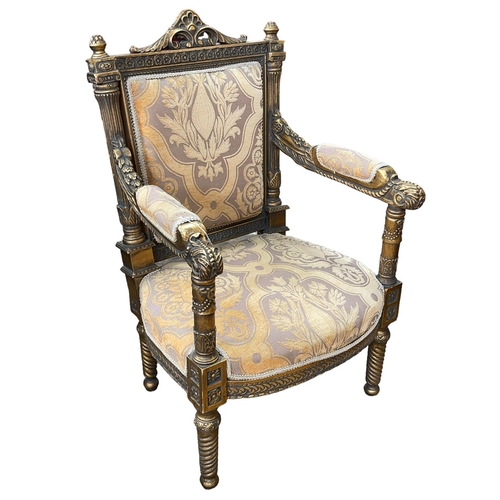 394 - Continental gilt painted open armchair.