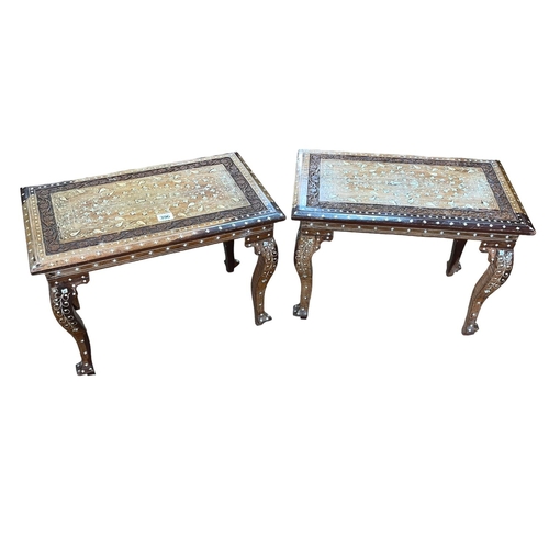 396 - Pair small Indian bone inlaid tables, 36cm by 50cm by 31cm.