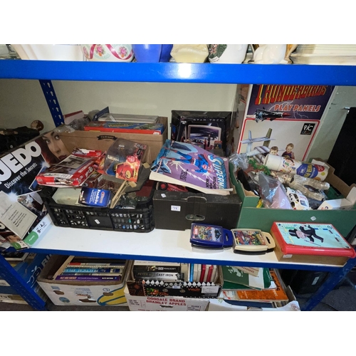 79 - Collection of children's books, games, toys, wicker baskets, plans, Farfisa keyboard, etc.