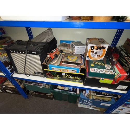 79 - Collection of children's books, games, toys, wicker baskets, plans, Farfisa keyboard, etc.