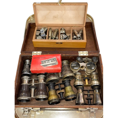 10 - Collection of opera glasses and whistles.