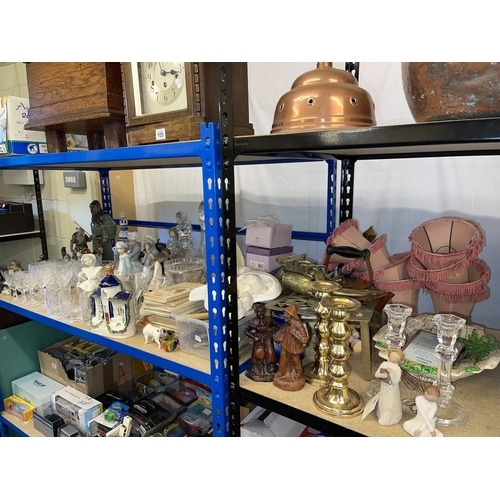 104 - Collection of Oriental figurines, decanters, metalwares, Staffordshire flat back, mirrors, etc.