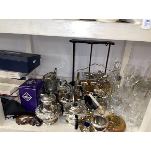 111 - Collection of Masonic Regalia, metalwares, oil lamp, Edinburgh crystal, camera lenses, three mirrors... 