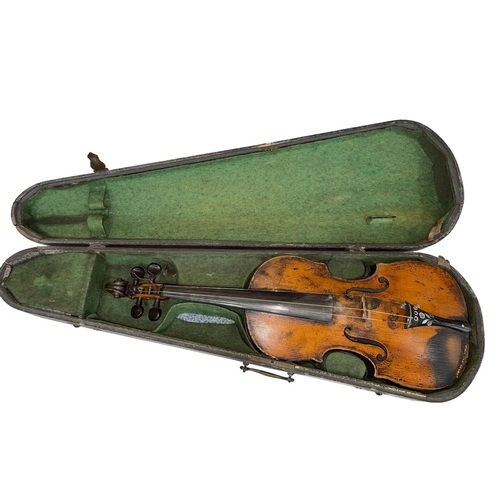 133 - Antique violin with one piece back and internal label, cased.