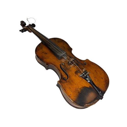 133 - Antique violin with one piece back and internal label, cased.