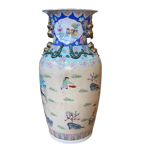 137 - Large Chinese floor vase decorated with figures in landscape, 76cm high.