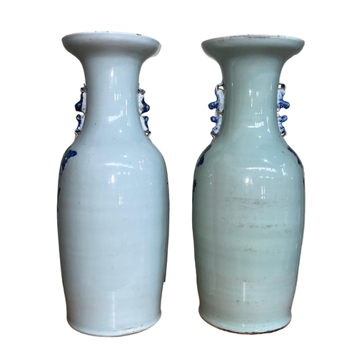 138 - A large pair of 19th Century Chinese Celadon vases decorated with flowers and exotic birds, 58.5cm h... 