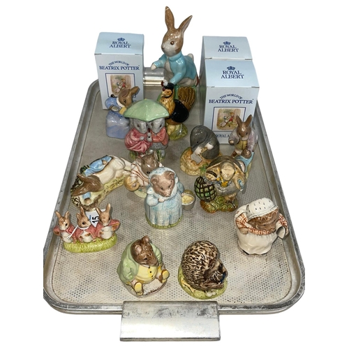 15 - Ten Royal Albert Beatrix Potter figures, 100 year Peter Rabbit, and two Beswick Samuel Whiskers and ... 