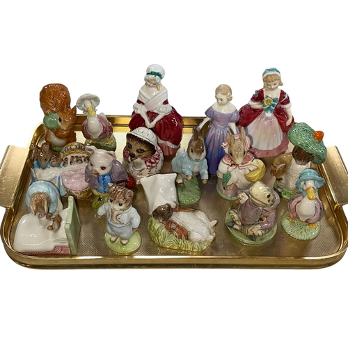 2 - Tray lot with thirteen Royal Albert and Beswick Beatrix Potter figures, and three Royal Doulton ladi... 