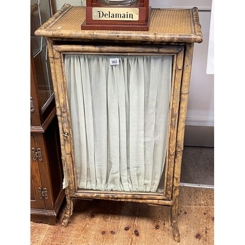 362 - Victorian bamboo glazed panel door cabinet, 96cm by 56cm by 39cm.