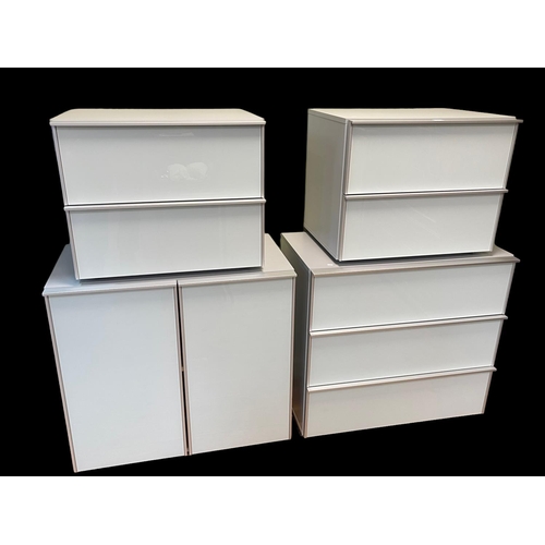 365 - Contemporary grey and silvered finish four piece bedroom suite comprising three drawer chest, linen ... 