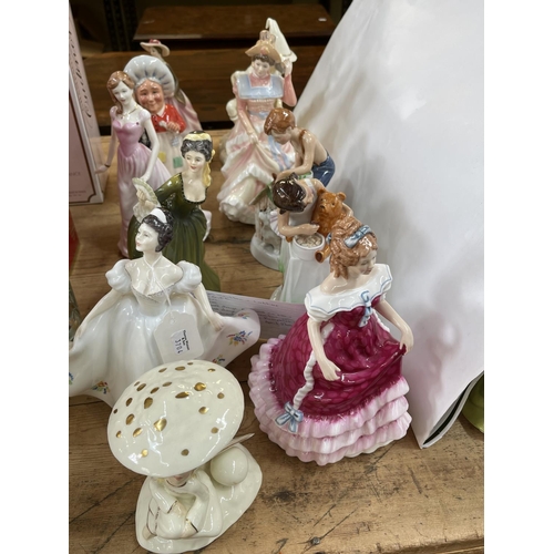 48 - Ten Royal Doulton and another lady figurines including Kate, Mother Hubbard, Sharon, Simone, etc.