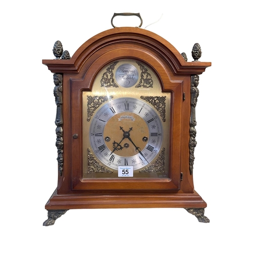 55 - Mahogany cased bracket clock with silver gilt dial, 45cm high.