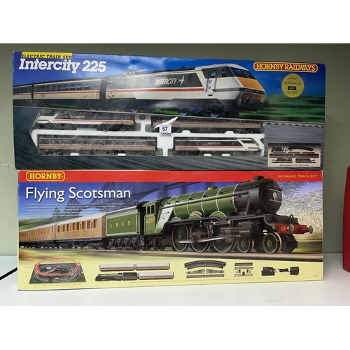 57 - Hornby Railways Intercity 225 electric part train set and Flying Scotsman OO Gauge train set R1072.