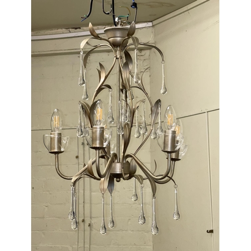 87 - Pair of gilt metal and glass tea drop centre ceiling lights.