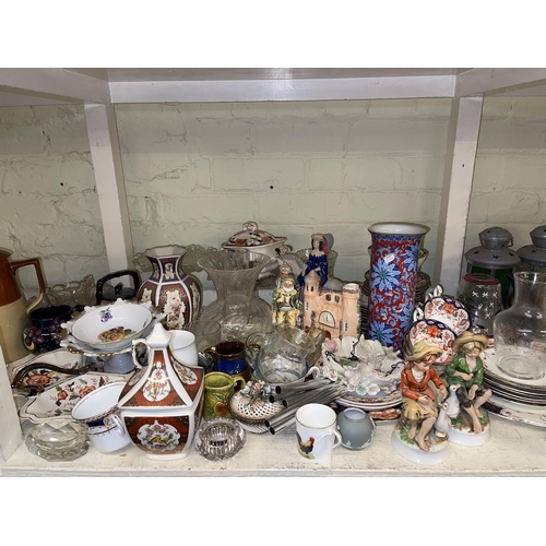 90 - Large collection of early Victorian porcelain, part tea sets, decorative pottery, glasswares, Staffo... 