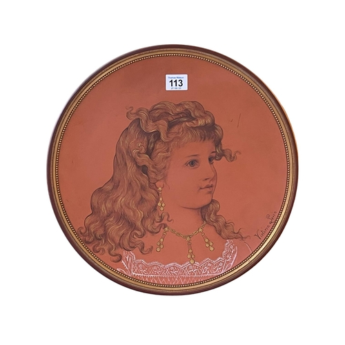 113 - Torquay Ware terracotta portrait plaque signed Victoria Sevin, 36.5cm diameter.