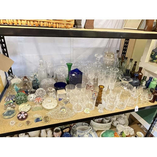 22 - Collection of glassware including bottle, paperweights, etc, box of model vehicles and children's an... 