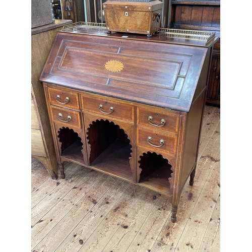 368 - Edwardian inlaid mahogany bureau, the fall front above five drawers with open compartments below, 10... 