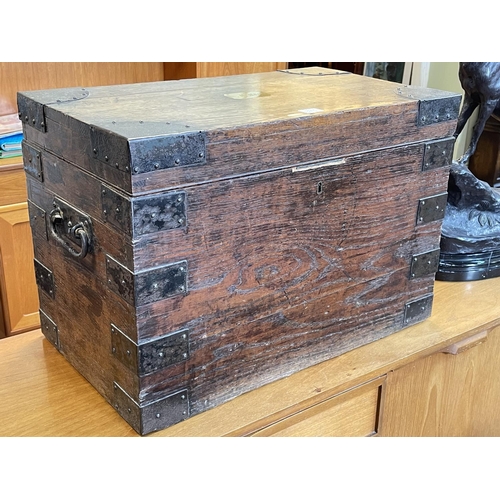 371 - Antique oak and metal bound silver chest, 41cm by 60cm by 35cm.