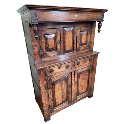 375 - Period style jointed oak court cupboard, 160cm by 116cm by 58cm.