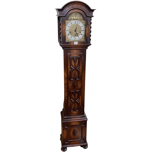 380 - Jacobean style oak grandmother clock, 165.5cm.