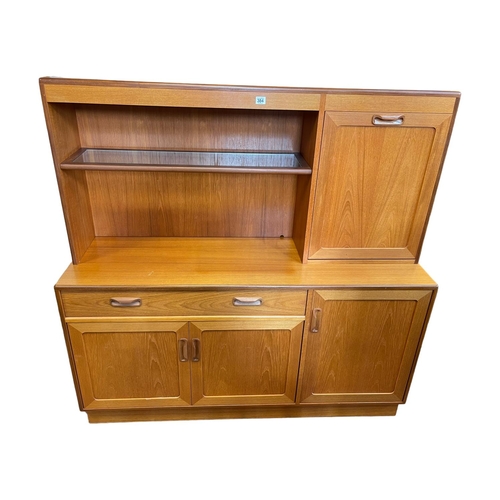 384 - G Plan teak cocktail wall unit, 137cm by 138.5cm by 45cm.