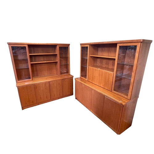 386 - Chr Linneberg, Denmark, pair of 1960s/70s teak wall units, 180cm by 168cm by 50cm.