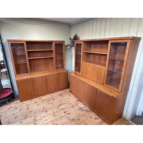 386 - Chr Linneberg, Denmark, pair of 1960s/70s teak wall units, 180cm by 168cm by 50cm.