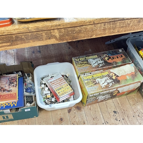 73 - Two Old West Stagecoach boxed toys, Diecast vehicles, military figures, Preiser Railway figures, etc... 