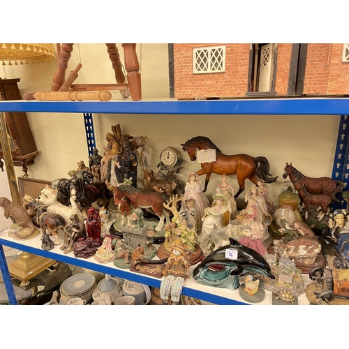 76 - Large collection of pottery figures, animal ornaments, toby jugs, two Doulton character jugs, Wedgwo... 