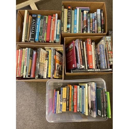 81 - Five boxes of books including Transport, Steam Railway, Nature, etc.