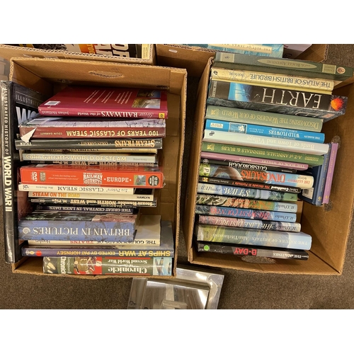 81 - Five boxes of books including Transport, Steam Railway, Nature, etc.