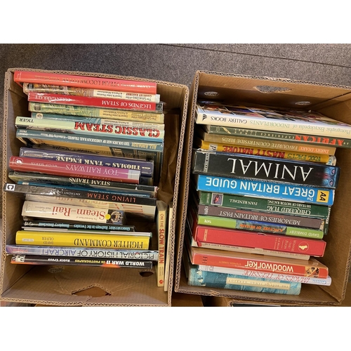 81 - Five boxes of books including Transport, Steam Railway, Nature, etc.