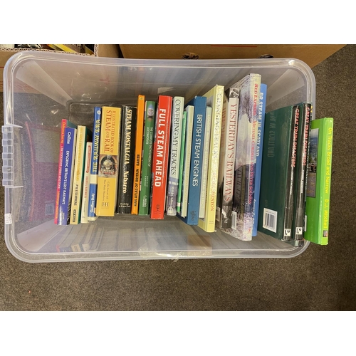 81 - Five boxes of books including Transport, Steam Railway, Nature, etc.