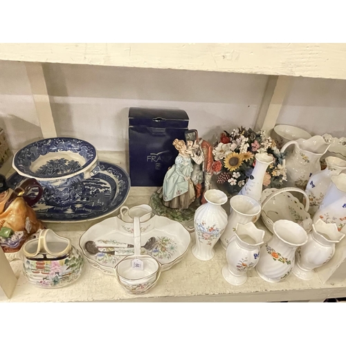 99 - Full shelf of Ringtons, Aynsley Cottage Garden, Royal Doulton, Booths blue and white and other china... 