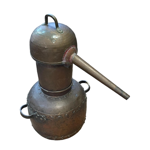 108 - Large Portuguese riveted copper wine still, 82cm.