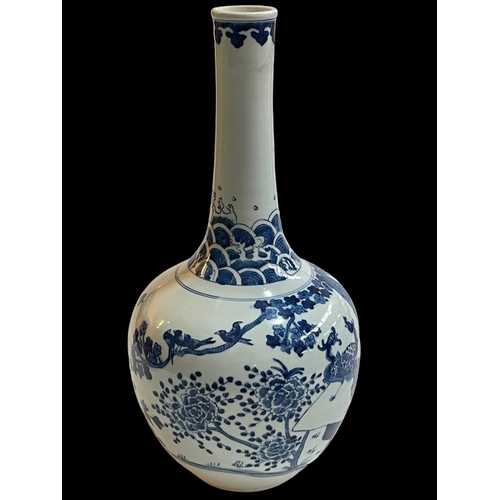 133 - Large Chinese blue and white bottle vase decorated with birds and flora, with twin ring mark to base... 