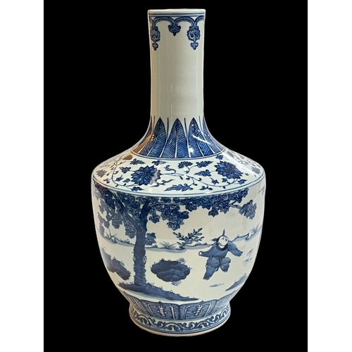 134 - Blue and white ovoid vase decorated with figures in landscape with Quinlong mark to the base, 34cm h... 