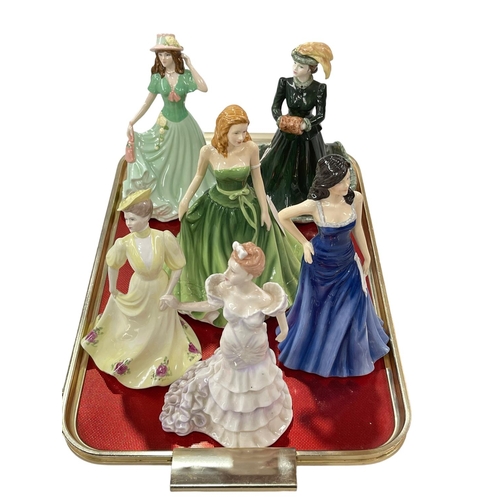 14 - Three Coalport ladies, Royal Doulton and two The English Ladies Co figures (6).