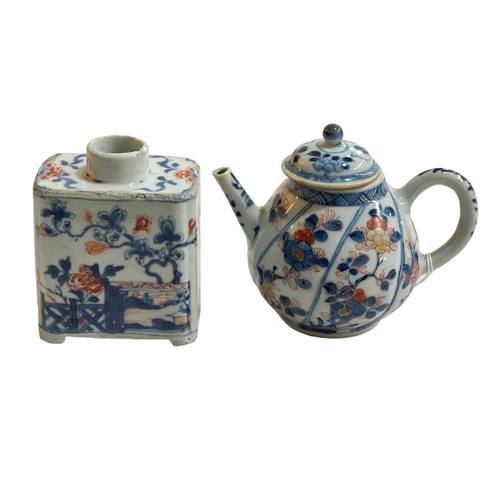 148 - Chinese Imari pattern teapot and tea canister.