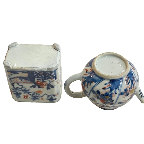 148 - Chinese Imari pattern teapot and tea canister.