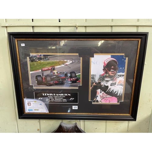 171 - Signed Lewis Hamilton McLaren Mercedes montage with certificate.