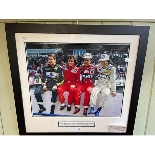 172 - Signed Nigel Mansell photo of Ayrton Senna, Alain Prost, Nigel Mansell and Nelson Piquet 1986 Portug... 