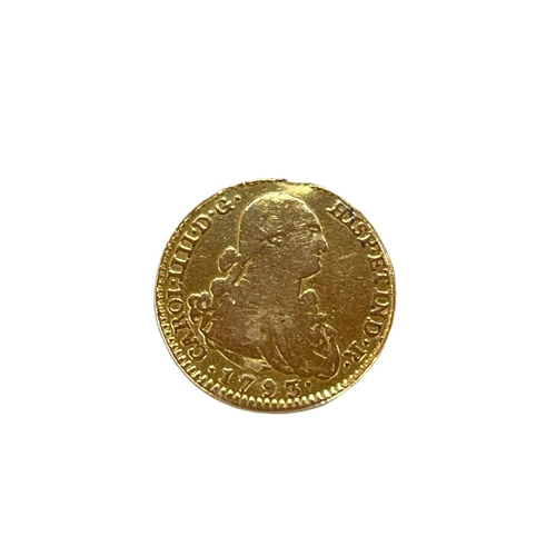 182 - A Carlos IIII/ Carlos IV 1793 gold 2 Escudos coin, Madrid.