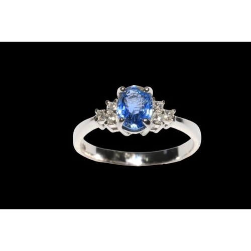 189 - 18 carat white gold, sapphire and diamond ring, sapphire weight approx 1.22 carats, diamond 0.15 car... 